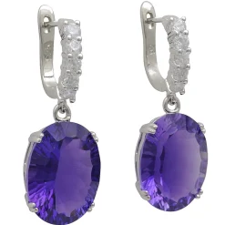 Ohrringe Ohrhänger Brisur mit Amethyst oval & 10 Zirkonia 925 Silber Damen