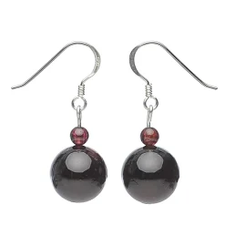 Ohrringe Ohrhänger echter Granat Kugel 12mm & 925 Silber dunkelrot weinrot glatt