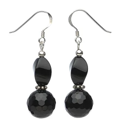Ohrringe Ohrhänger, echter Onyx facettiert, 925 Silber, 4.7cm, schwarz