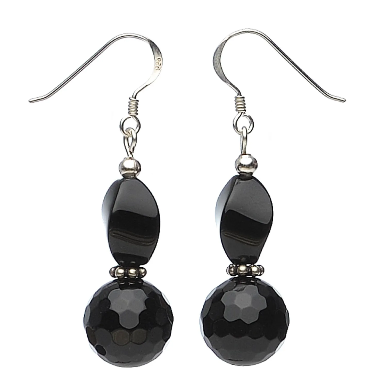 Ohrringe Ohrhänger, echter Onyx facettiert, 925 Silber, 4.7cm, schwarz