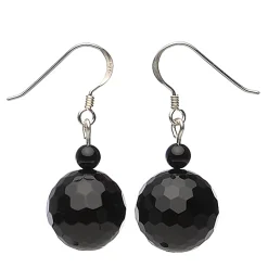 Ohrringe Ohrhänger, echter Onyx facettiert, 925 Silber, Ø14mm, schwarz