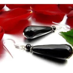 Ohrringe Ohrhänger echter Onyx facettiert & 925 Silber schwarz Tropfen Damen