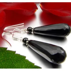 Ohrringe Ohrhänger echter Onyx facettiert & 925 Silber schwarz Tropfen Damen