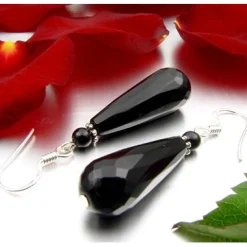Ohrringe Ohrhänger echter Onyx facettiert & 925 Silber schwarz Tropfen Damen