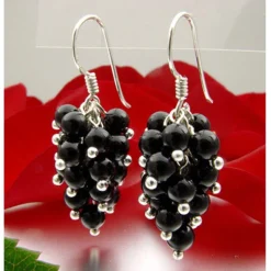 Ohrringe Ohrhänger in Traubenform aus Onyx schwarz & 925 Silber, Damen
