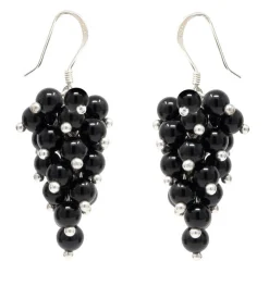Ohrringe Ohrhänger in Traubenform aus Onyx schwarz & 925 Silber, Damen