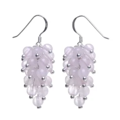 Ohrringe Ohrhänger in Traubenform aus Rosenquarz, 925 Silber, rosé