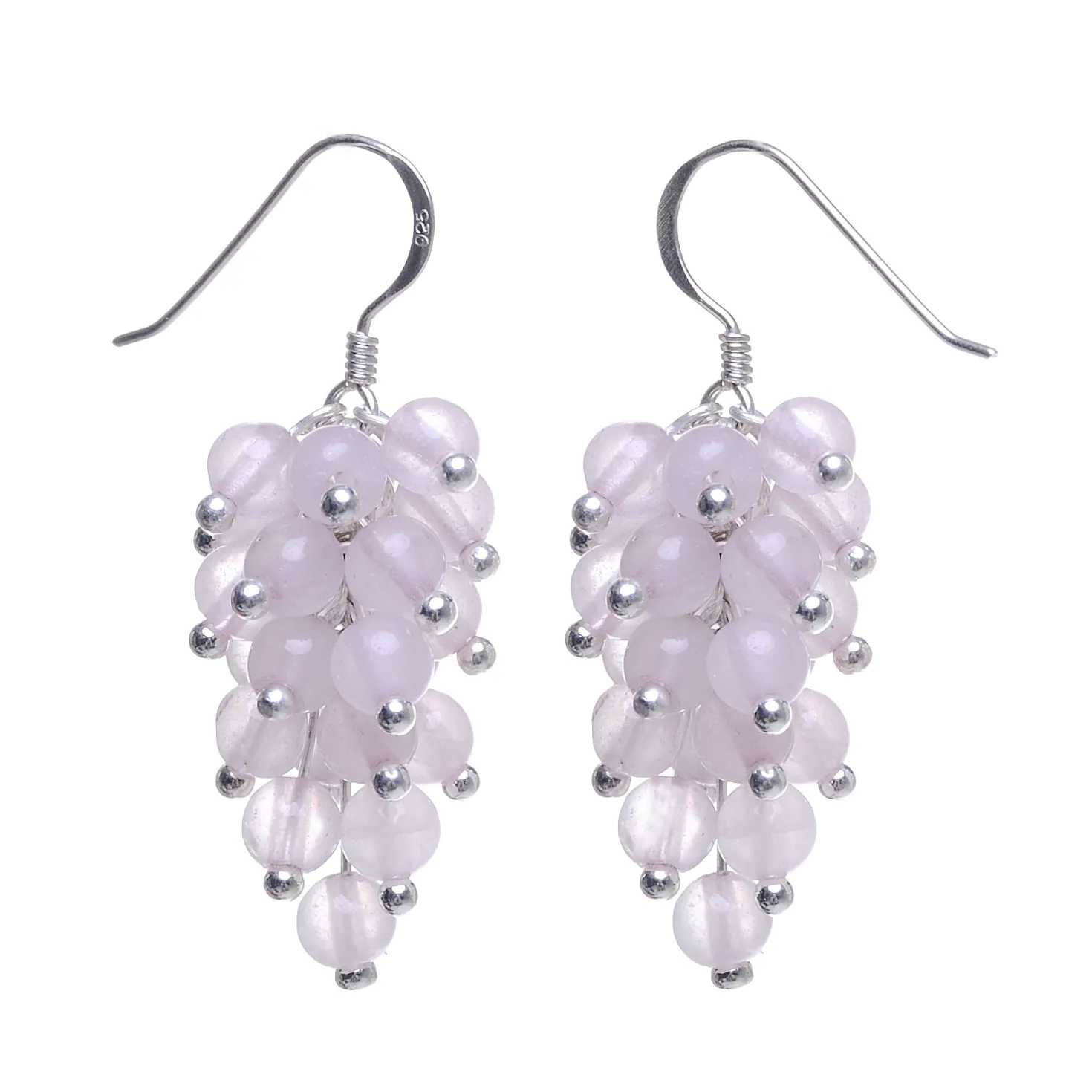 Ohrringe Ohrhänger in Traubenform aus Rosenquarz, 925 Silber, rosé