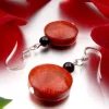 Ohrringe Ohrhänger Koralle Kreis 18mm & Onyx 925 Silber flach rot-braun schwarz