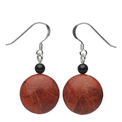 Ohrringe Ohrhänger Koralle Kreis 18mm & Onyx 925 Silber flach rot-braun schwarz