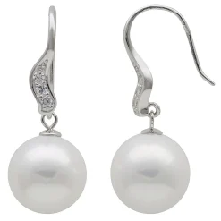 Ohrringe Ohrhänger mit großen Perlen Muschelkernperlen & Zirkonia weiß 925 Silber Damen