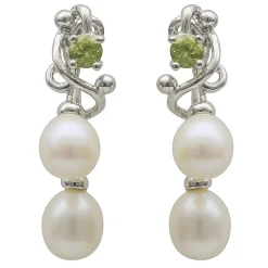 Ohrringe Ohrhänger mit Stecker Süßwasser Perlen & Peridot 925 Silber Damen