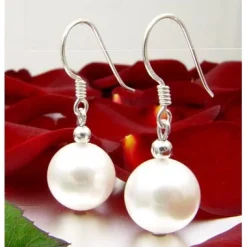 Ohrringe Ohrhänger Muschelkernperlen 10mm & 925 Silber weiß Ohrschmuck