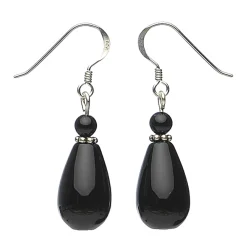 Ohrringe Ohrhänger Ohrhaken aus Onyx & 925 Silber, Tropfen schwarz