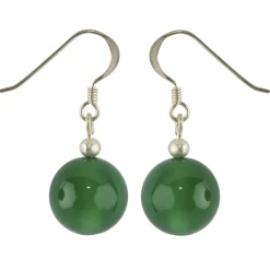Ohrringe Ohrhänger Ohrschmuck aus grünem Achat Kugel 12mm & 925 Sterling Silber