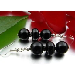 Ohrringe Ohrhänger Ohrschmuck aus Onyx & 925 Silber, schwarz