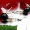 Ohrringe Ohrhänger, Onyx facettiert & Perlen, 925 Silber, schwarz weiß