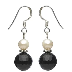 Ohrringe Ohrhänger, Onyx facettiert & Perlen, 925 Silber, schwarz weiß
