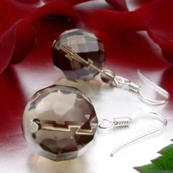 Ohrringe Ohrhänger Rauchquarz Kugel zart-braun facettiert 925 Silber Ohrschmuck