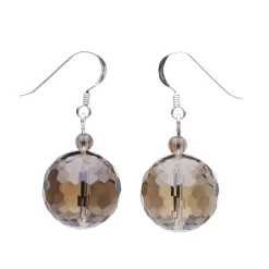 Ohrringe Ohrhänger Rauchquarz Kugel zart-braun facettiert 925 Silber Ohrschmuck