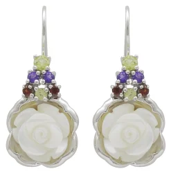 Ohrringe Ohrhänger Rosen Perlmutt Amethyst Granat Peridot 925 Silber Damen
