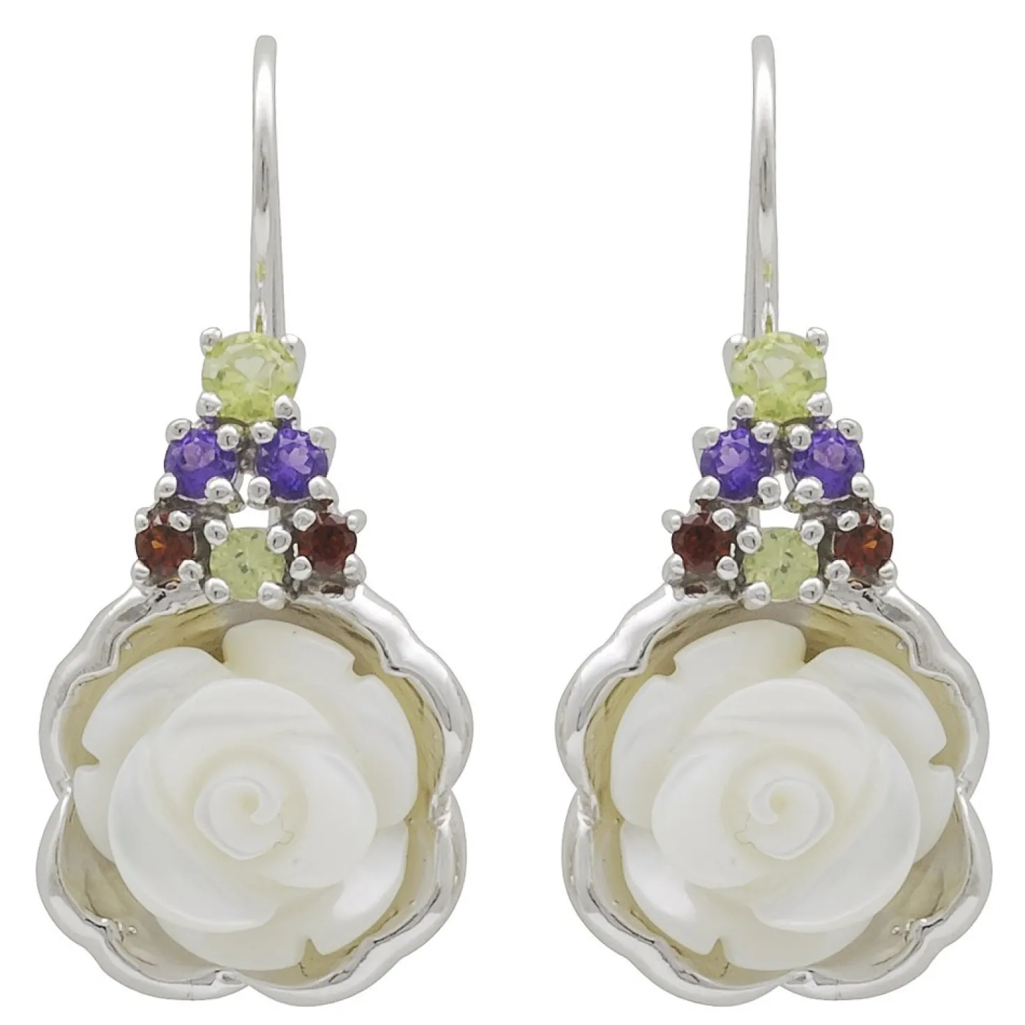 Ohrringe Ohrhänger Rosen Perlmutt Amethyst Granat Peridot 925 Silber Damen