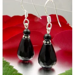 Ohrringe Ohrhänger Tropfen Onyx facettiert, 925 Silber, schwarz Ohrschmuck