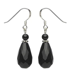 Ohrringe Ohrhänger Tropfen Onyx facettiert, 925 Silber, schwarz Ohrschmuck
