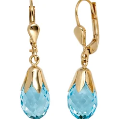 Ohrringe Ohrhänger 7x28,5mm Boutons Blautopas hellblau Tropfen 333 Gelbgold