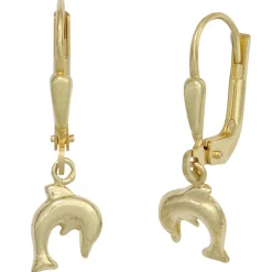 Ohrringe Ohrhänger 6,2x23,5mm Boutons Delfin springende Delfine 333 Gelbgold