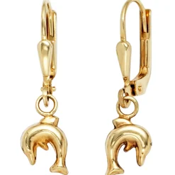 Ohrringe Ohrhänger 6,2x23,5mm Boutons Delfin springende Delfine 333 Gelbgold