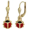 Ohrringe Ohrhänger 7,3x22,8mm Boutons Marienkäfer 333 Gold Gelbgold schwarz rot