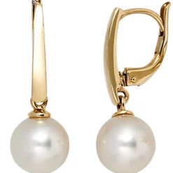 Ohrringe Ohrhänger 7,5x21mm Boutons mit Süßwasser Zuchtperlen 585 Gold Gelbgold