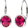Ohrringe Ohrhänger 7,9x19mm Boutons mit Zirkonia rot geschliffen 925 Silber