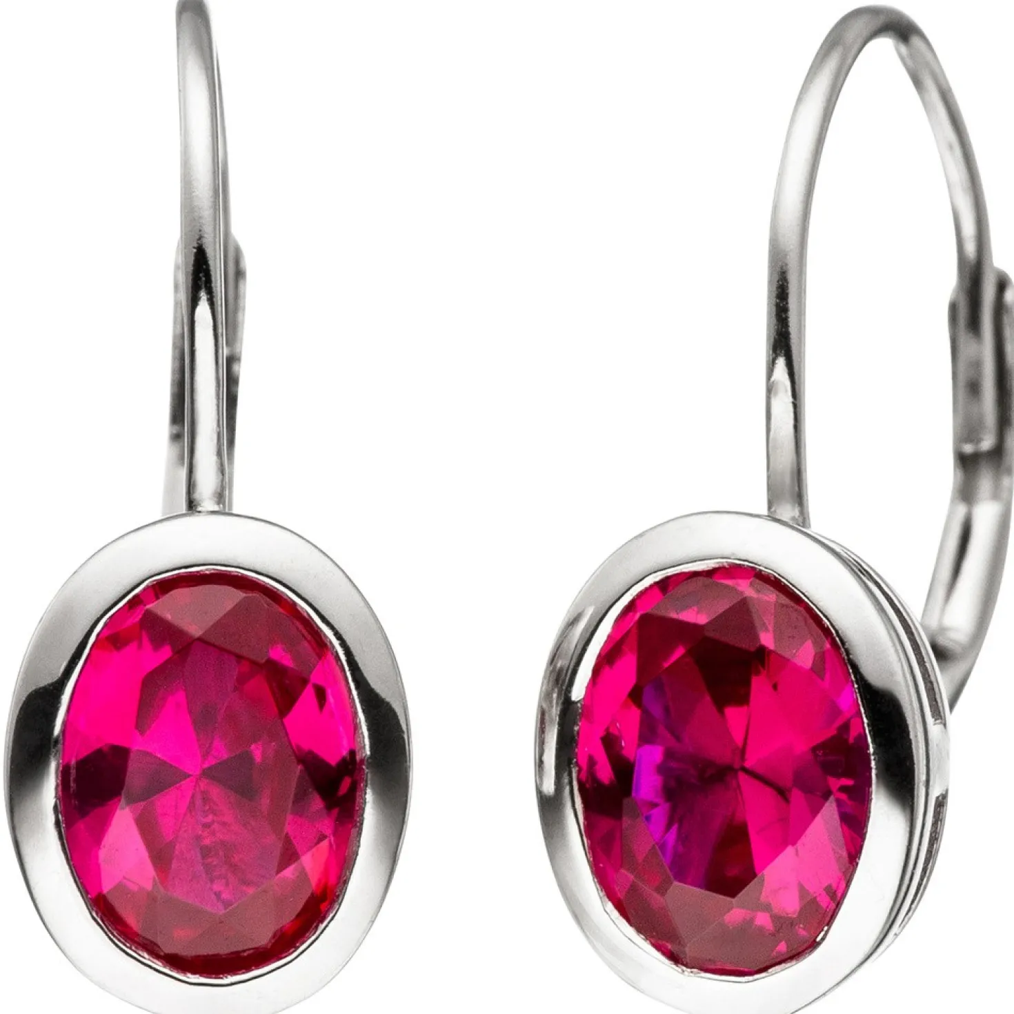 Ohrringe Ohrhänger 7,9x19mm Boutons mit Zirkonia rot geschliffen 925 Silber