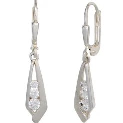 Ohrringe Ohrhänger 5,4x30,6mm Boutons 925 Silber teilmatt 6 Zirkonia weiß Damen