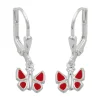 Ohrringe Ohrhänger 22x7mm Brisur Schmetterling rot 925 Silber für Kinder