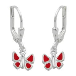 Ohrringe Ohrhänger 22x7mm Brisur Schmetterling rot 925 Silber für Kinder