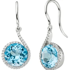 Ohrringe Ohrhänger 11,2x28,1mm 70 Diamanten 0.2Ct Blautopase 585 Weißgold