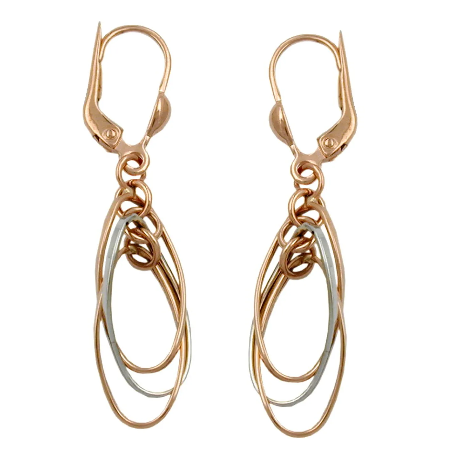 Ohrringe Ohrhänger 43x8mm mit Brisur jeweils 3 Ovale 375 Gold Gelbgold Rotgold