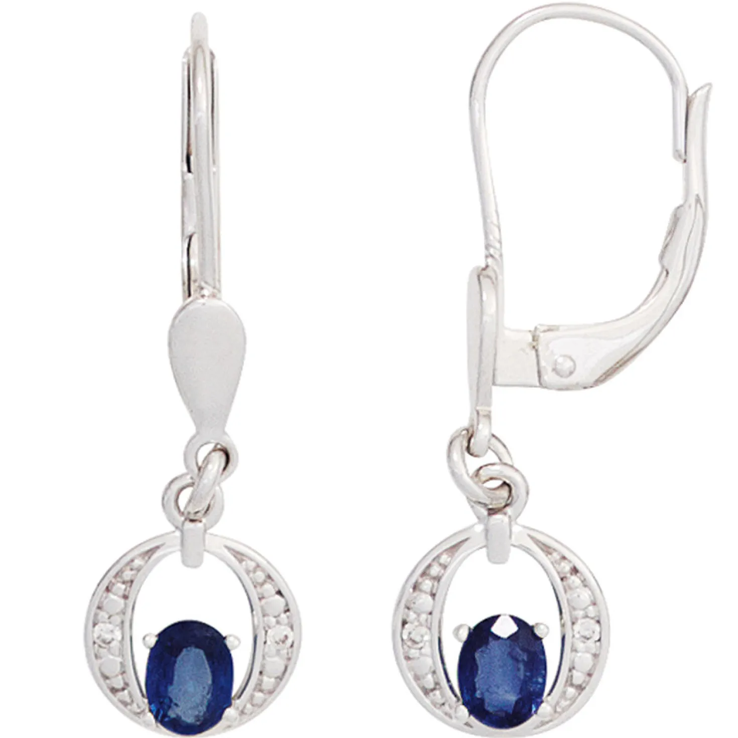 Ohrringe Ohrhänger 7,5x26,2mm mit Saphire & Brillanten 0.02Ct 585 Weißgold