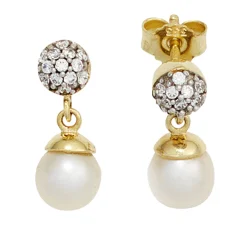 Ohrringe Ohrhänger 5,6x13,6mm mit Süßwasser Zuchtperlen & Zirkonia 333 Gelbgold