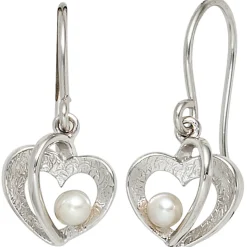 Ohrringe Ohrhänger 11,2x24,8mm Ohrhaken Herzen 925 Silber Süßwasser Perlen weiß