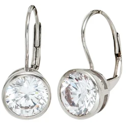 Ohrringe Ohrhänger 9,3x16,9mm Ohrschmuck Brisur mit 2 Zirkonia weiß 925 Silber