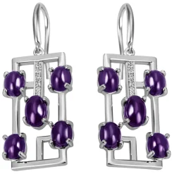 Ohrringe Ohrhänger 12,7x32mm Rechteck 10 Amethyste lila & 12 Zirkonia 925 Silber