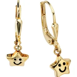 Ohrringe Ohrhänger 6,3x21,4mm Sterne mit Gesicht 333 Gold Gelbgold Kinder