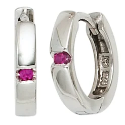 Ohrringe Ohrschmuck Creole 12,1mm 925 Silber rhodiniert mit Zirkonia rot