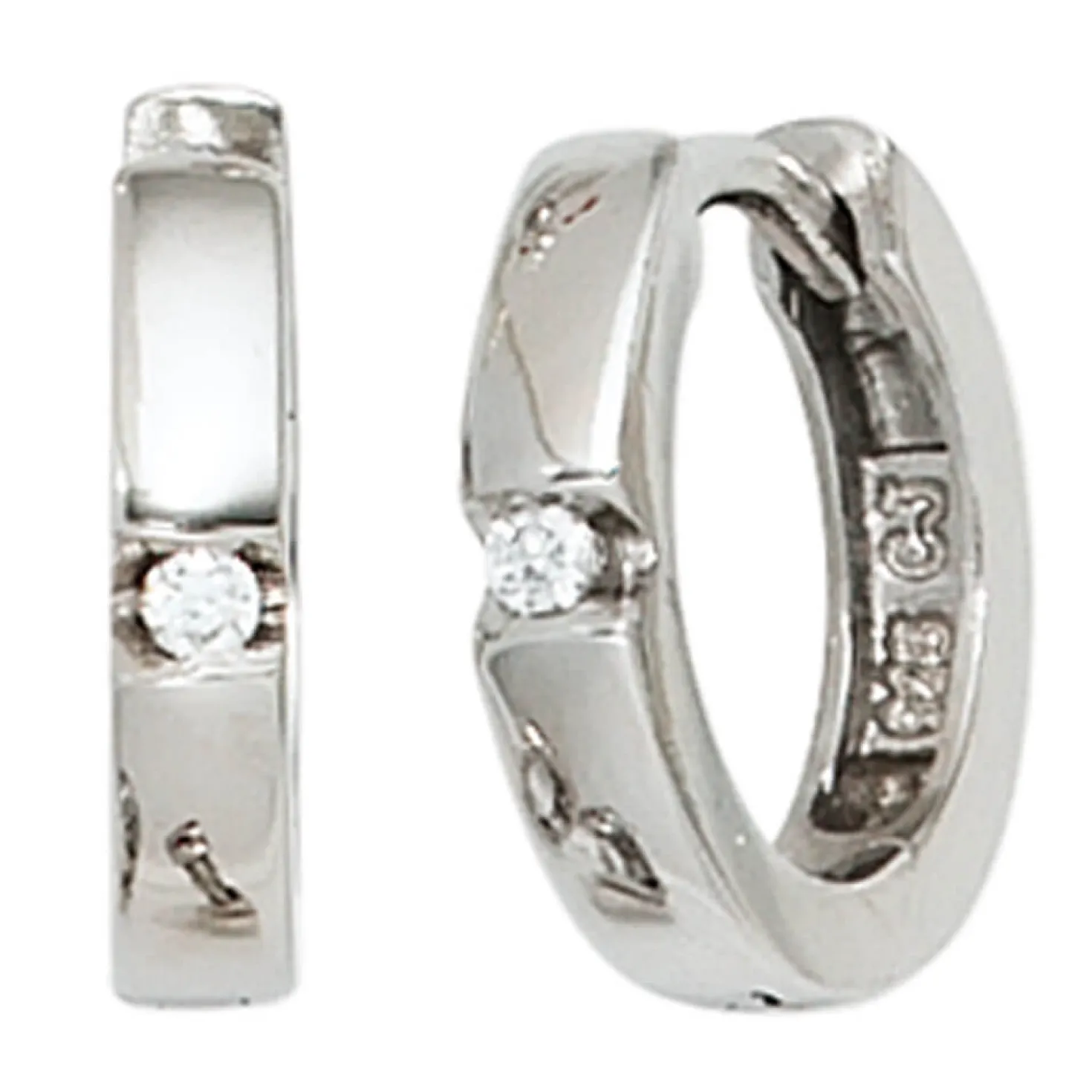 Ohrringe Ohrschmuck Creolen 12,2mm 925 Silber rhodiniert Zirkonia weiß