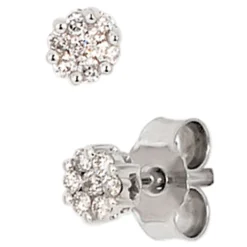 Ohrringe Ohrstecker mit 14 Diamanten 0.15Ct weiß 585 Gold Weißgold