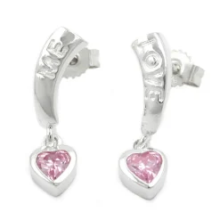 Ohrringe Ohrstecker Ohrhänger 20x5mm Herzen mit Zirkonia pink 925 Silber Damen